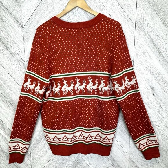 Tipsy Elves Naughty Reindeer Sweater Mens Large Red V-Neck Ugly Funny Fair Isle - Picture 4 of 4
